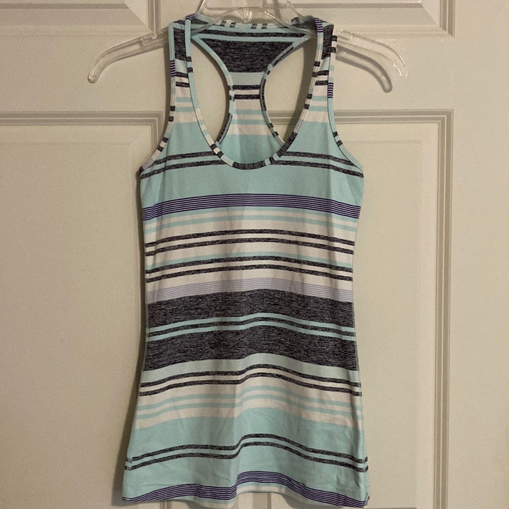 Lululemon light blue, grey and white tank size 4